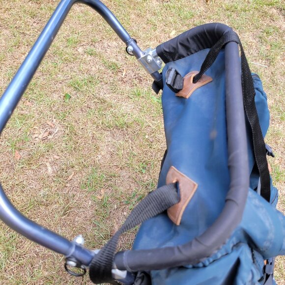 Vintage Jansport External Frame Backpack Blue Leather Patch Hiking Trail Backpac - Picture 15 of 16